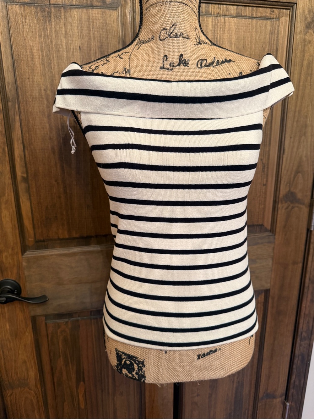 Zara Off-Shoulder Navy and White Striped Knit Top